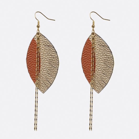 Avenue Jewelry - New Faux Leather Leaf Drop Earrings